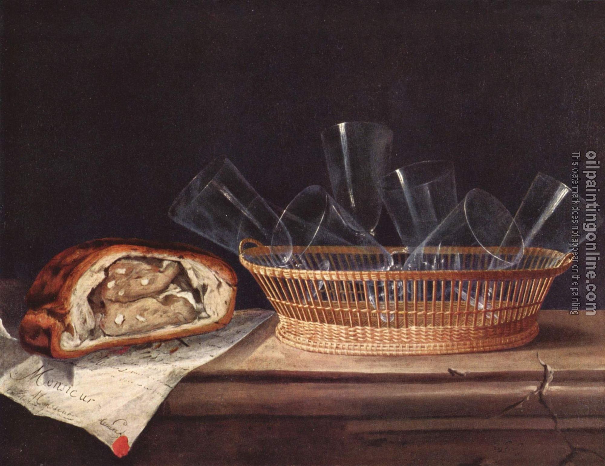 Sebastien Stoskopff - Still life with basket of glasses